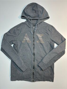 Armani Exchange Grey Zip-Up Hoodie Large AX Tonal Logo Fleece Jacket